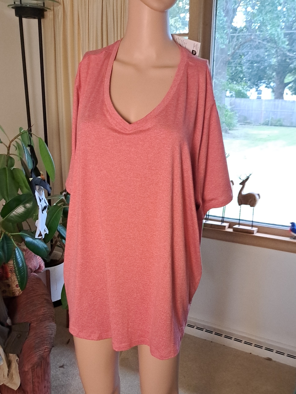 Ideology Heathered Rose V-Neck Short Sleeve Top 3X Ptp 26